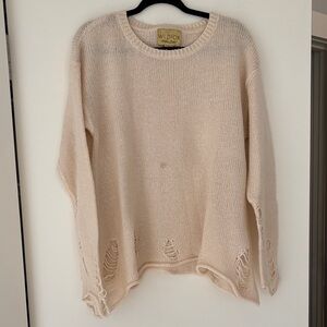 Wildfox Cream Distressed Crew Neck Sweater